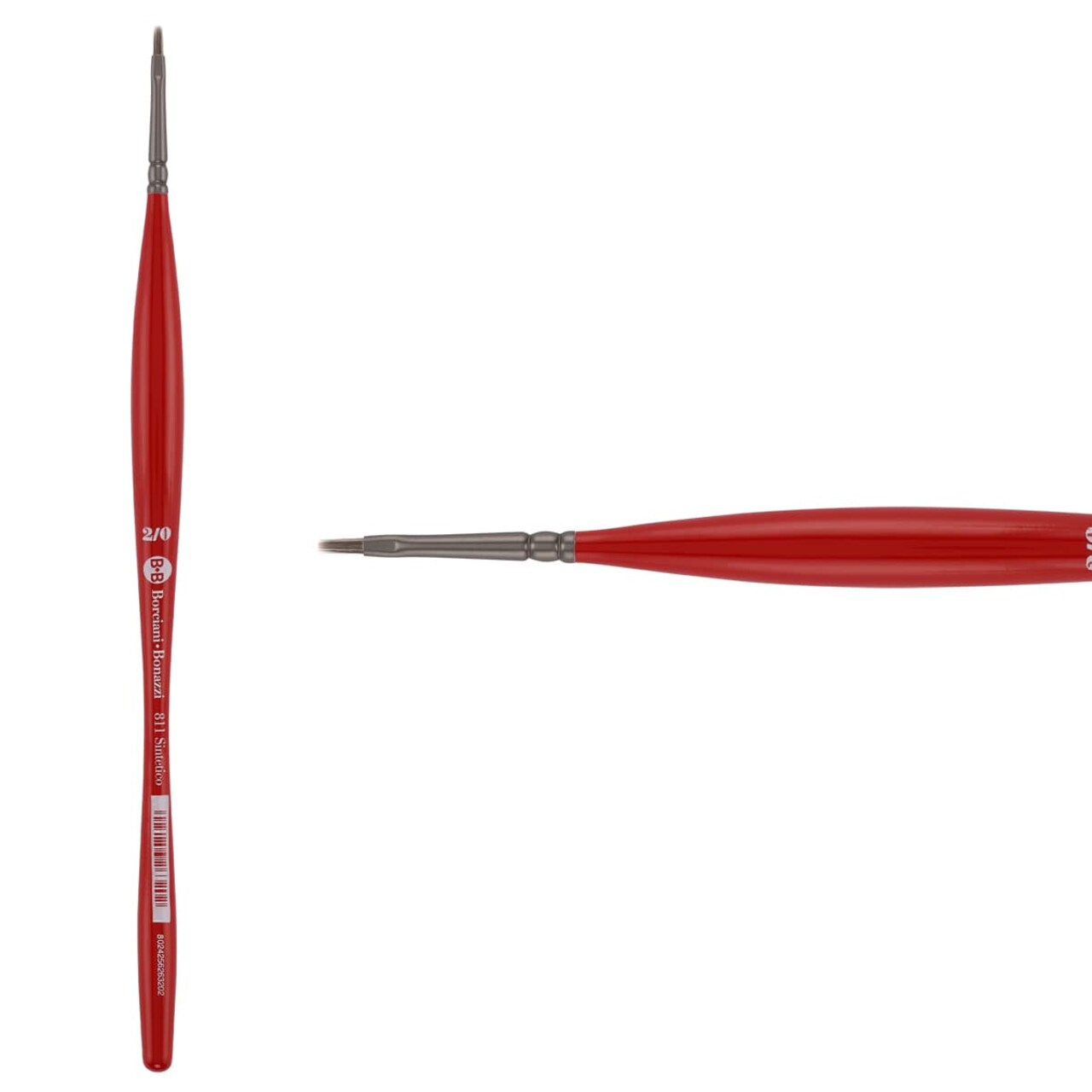 Borciani e Bonazzi Unico Silver Synthetic Series 811 Paint Brush, Flat 2x0 - Medium Handle Paintbrush Handcrafted in Italy, Cruelty-Free, Acrylic, Oil, Watercolor